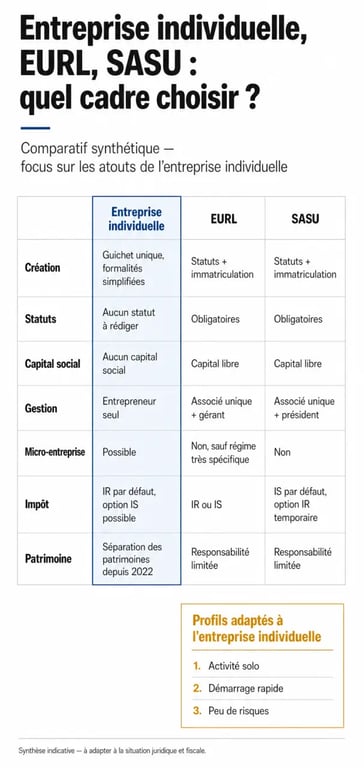 Avantage d une entreprise individuelle : comparatif visuel EI, EURL et SASU