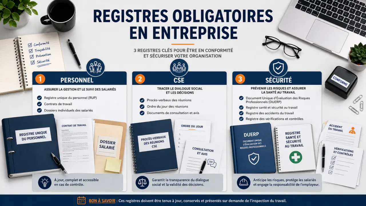 Quels registres obligatoires en entreprise ? Personnel, CSE et sécurité