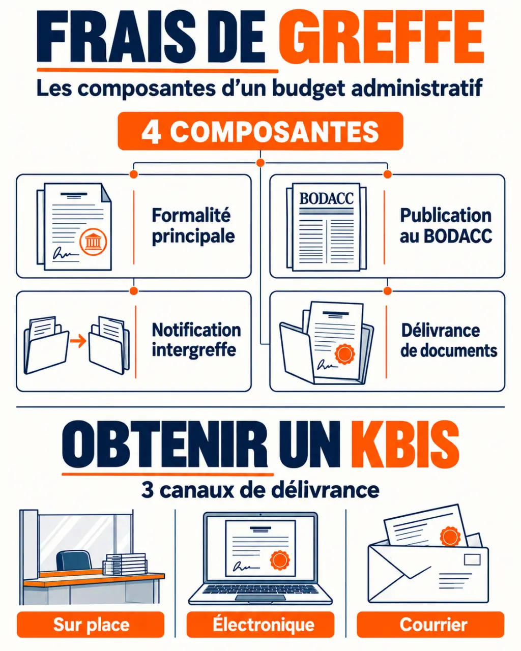 Infographie sur les frais de greffe et les frais annexes selon la formalité et le canal de délivrance