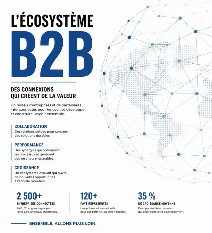 Schéma conceptuel d'un b2b-network-entreprise connectant plusieurs systèmes d'entreprises