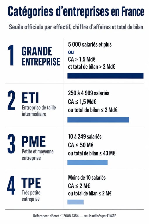 Grandes entreprises : infographie comparant les seuils avec ETI, PME et TPE