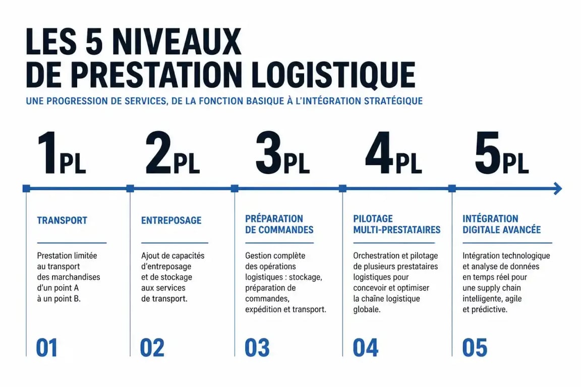 Schéma des niveaux 1PL à 5PL des entreprises de logistique