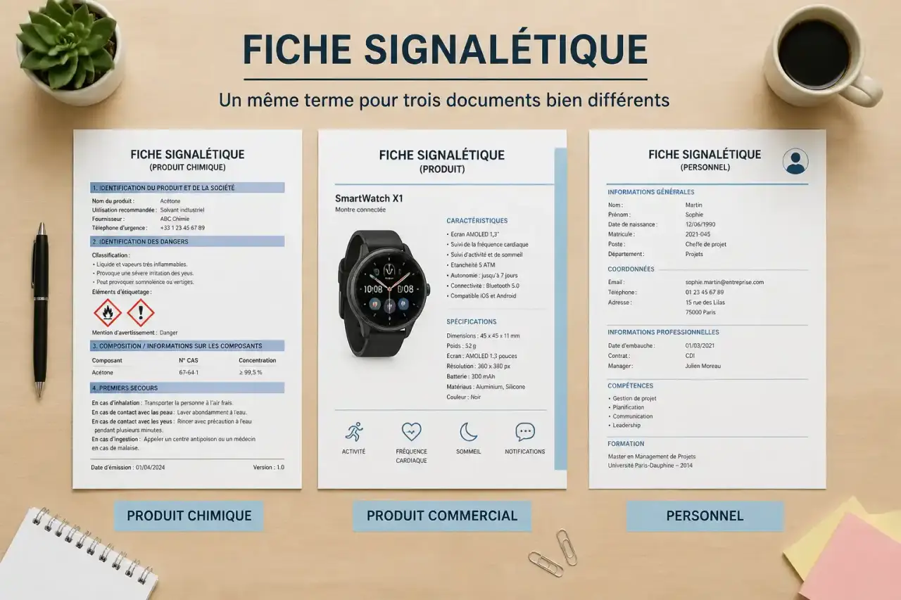 Fiche signalétique : un même terme pour trois documents bien différents