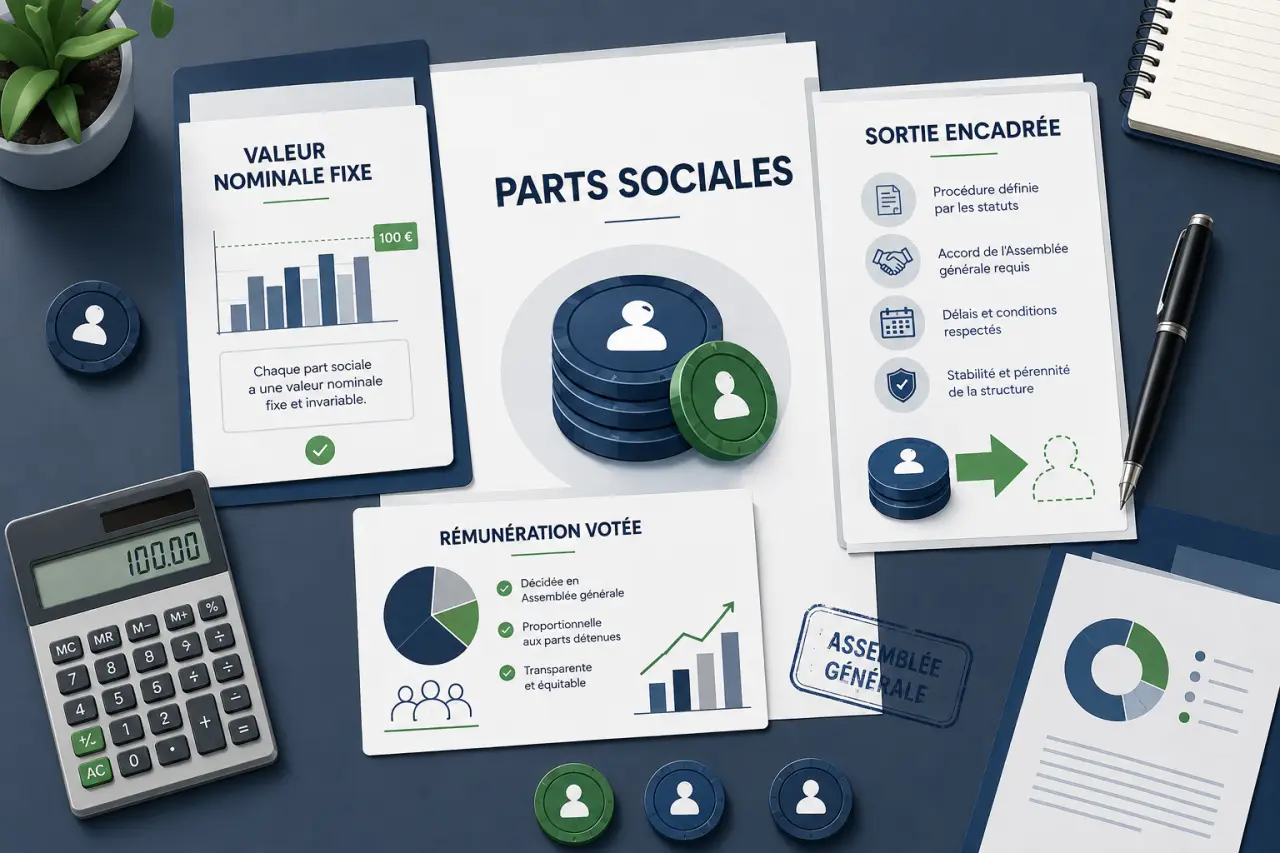 Compte de parts sociales : valeur nominale fixe, rémunération votée et sortie encadrée