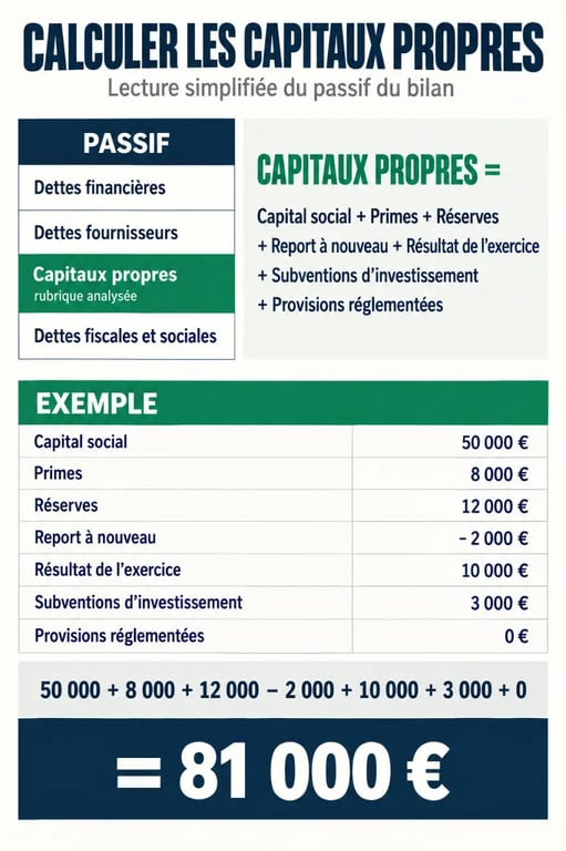 Infographie du calcul capitaux propres dans le passif du bilan