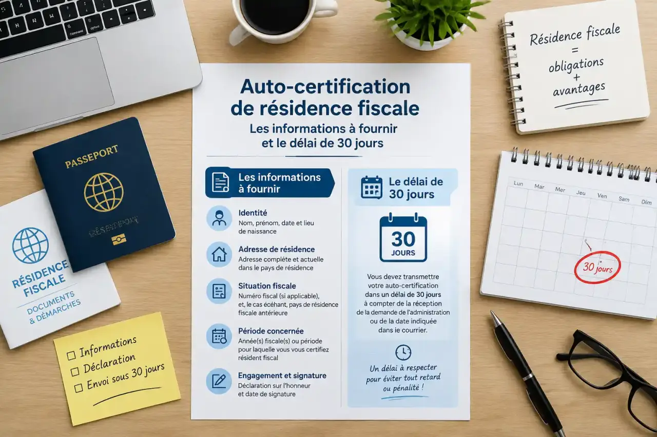 Auto-certification de résidence fiscale : les informations à fournir et le délai de 30 jours