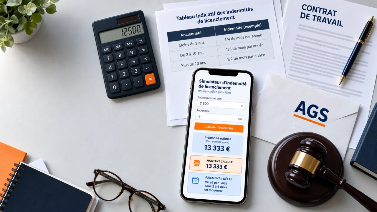 Simulateur d’indemnité de licenciement en liquidation judiciaire : calculer ses droits sans confondre montant et paiement